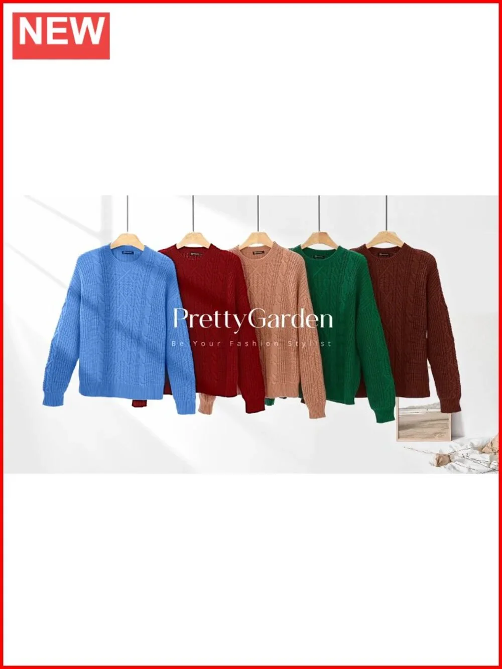 Womens Oversized Cable Knit Chunky Pullover Sweater Crew Neck Ribbed